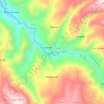 Mapa topográfico Mayopampa, altitud, relieve