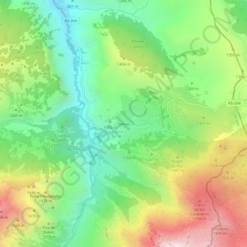 Mapa topográfico Sotres, altitud, relieve