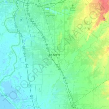 Mapa topográfico Elk Grove, altitud, relieve