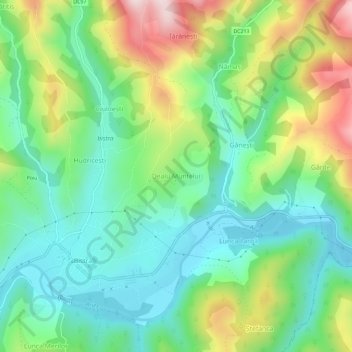 Mapa topográfico Dealu Muntelui, altitud, relieve