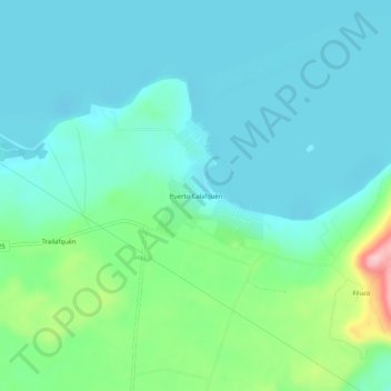 Mapa topográfico Puerto Calafquén, altitud, relieve
