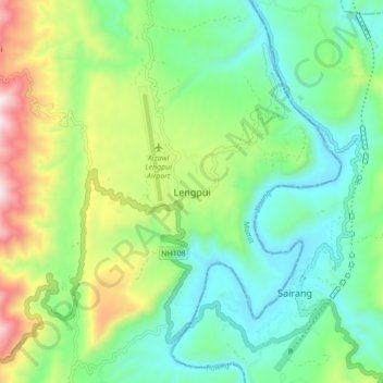 Mapa topográfico Lengpui, altitud, relieve