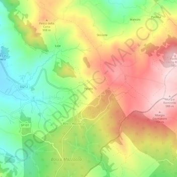 Mapa topográfico Pelato, altitud, relieve