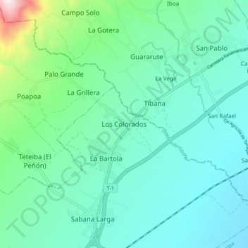 Mapa topográfico Los Colorados, altitud, relieve