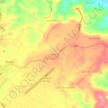 Mapa topográfico Supang, altitud, relieve