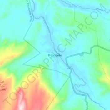 Mapa topográfico Mendanha, altitud, relieve