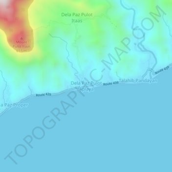 Mapa topográfico Dela Paz Pulot Aplaya, altitud, relieve