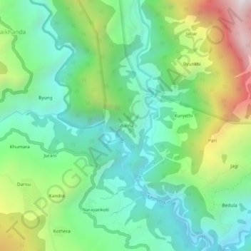 Mapa topográfico Ghatna, altitud, relieve