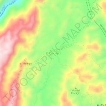 Mapa topográfico El Prodigio, altitud, relieve