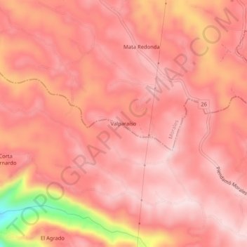 Mapa topográfico Valparaíso, altitud, relieve