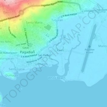 Mapa topográfico Purok Pagang, altitud, relieve