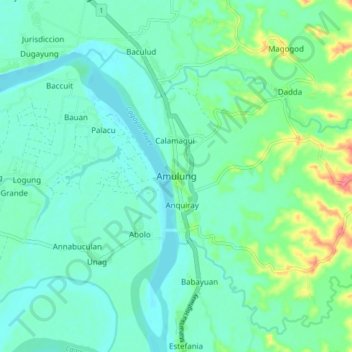 Mapa topográfico Amulung, altitud, relieve