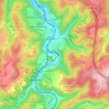 Mapa topográfico Eilpe/Dahl, altitud, relieve