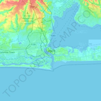 Mapa topográfico Lagos, altitud, relieve