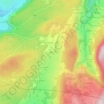 Mapa topográfico Désertin, altitud, relieve
