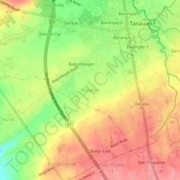 Mapa topográfico Hidalgo, altitud, relieve
