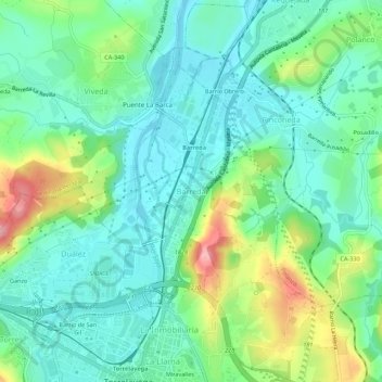 Mapa topográfico Barreda, altitud, relieve