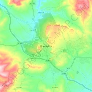 Mapa topográfico Alcalá la Real, altitud, relieve