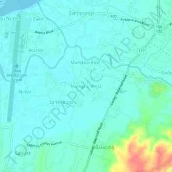 Mapa topográfico Mangato West, altitud, relieve