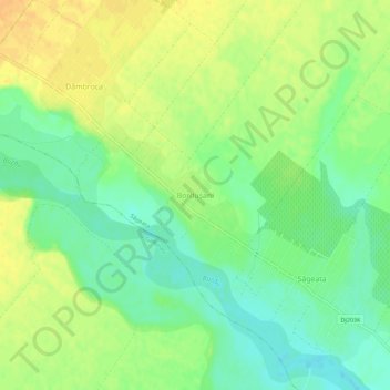 Mapa topográfico Bordușani, altitud, relieve