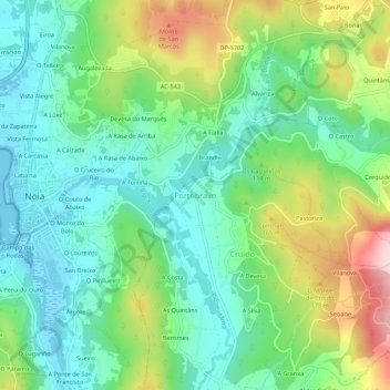 Mapa topográfico Portobravo, altitud, relieve