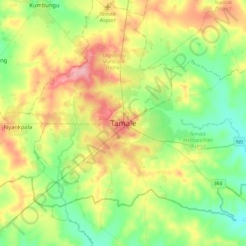Mapa topográfico Tamale, altitud, relieve