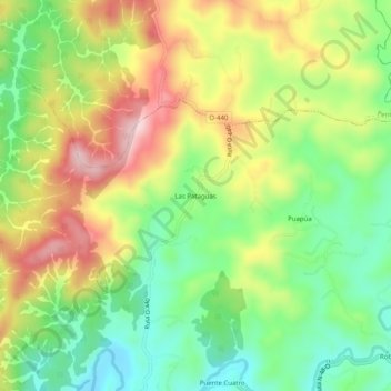 Mapa topográfico Las Pataguas, altitud, relieve