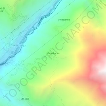 Mapa topográfico Marachanca, altitud, relieve
