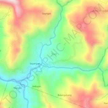 Mapa topográfico Tuel, altitud, relieve