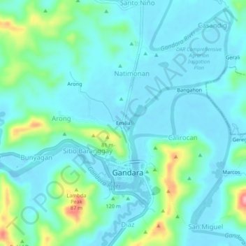 Mapa topográfico Emilia, altitud, relieve