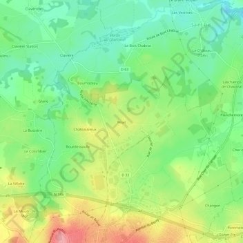 Mapa topográfico Réjat, altitud, relieve