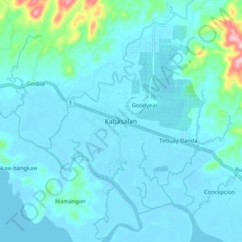 Mapa topográfico Kabasalan, altitud, relieve