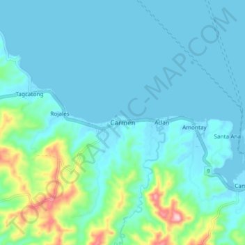Mapa topográfico Carmen, altitud, relieve