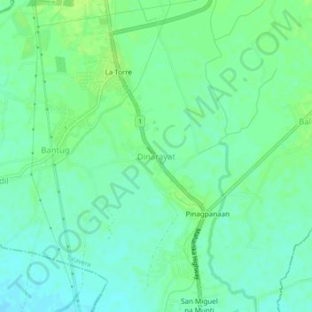Mapa topográfico Dinarayat, altitud, relieve
