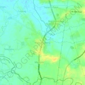 Mapa topográfico Malipangpang, altitud, relieve