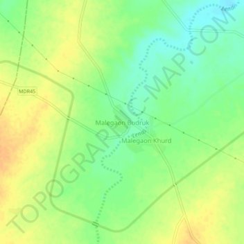 Mapa topográfico Malegaon Budruk, altitud, relieve