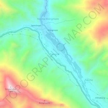 Mapa topográfico Khangral, altitud, relieve