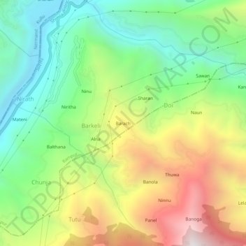Mapa topográfico Barach, altitud, relieve