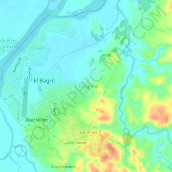 Mapa topográfico El Progreso, altitud, relieve