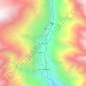Mapa topográfico Lamabagar, altitud, relieve