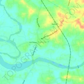 Mapa topográfico Barkuru, altitud, relieve
