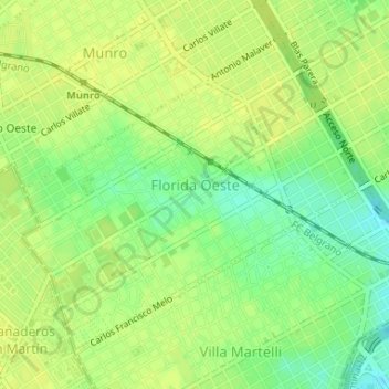 Mapa topográfico Florida Oeste, altitud, relieve