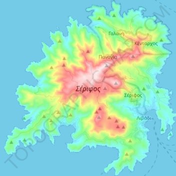 Mapa topográfico Serifos, altitud, relieve