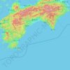Mapa topográfico Region Shikoku, altitud, relieve