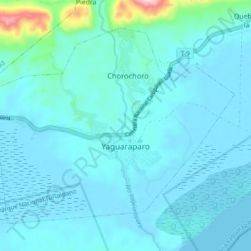 Mapa topográfico Yaguaraparo, altitud, relieve