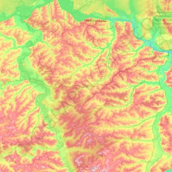 Mapa topográfico República de Chuvasia, altitud, relieve