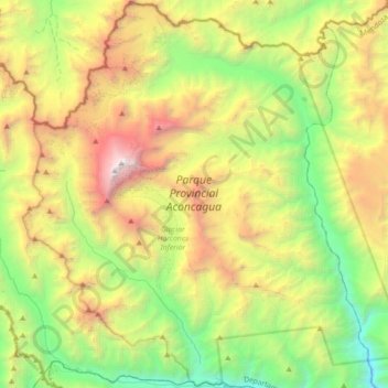 Mapa topográfico Parque Provincial Aconcagua, altitud, relieve