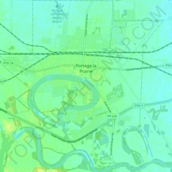 Mapa topográfico Portage la Prairie, altitud, relieve
