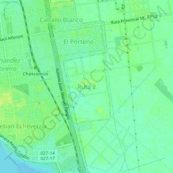 Mapa topográfico Ruta 2, altitud, relieve