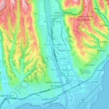 Mapa topográfico Saint-Laurent-du-Var, altitud, relieve